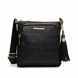 Steve Madden Black and Gold Logo Crossbody Purse